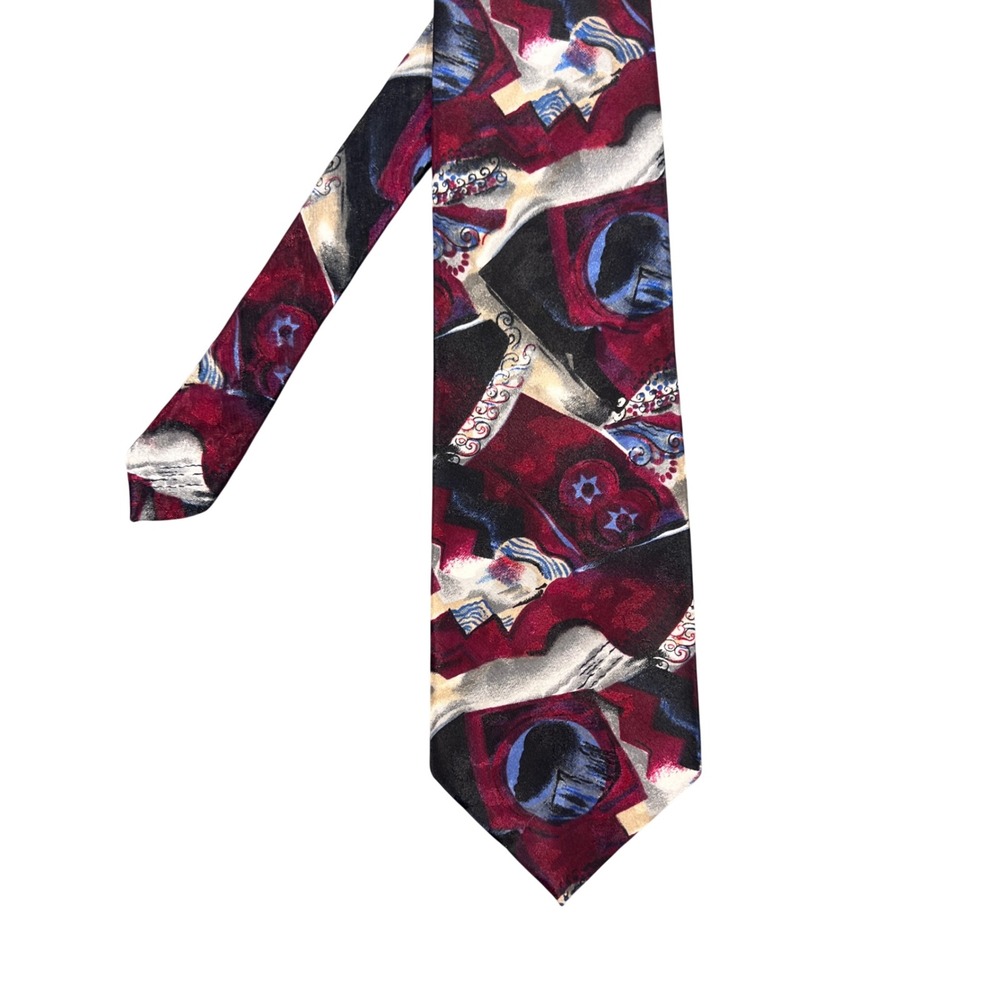 Wembley Burgundy Abstract Geometric Silk Blend Necktie Mens OSFA